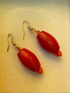 Red Bead Drop Earrings - Good Vibes Only